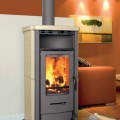Contemporary wood-burning stove, ceramic, with warmer